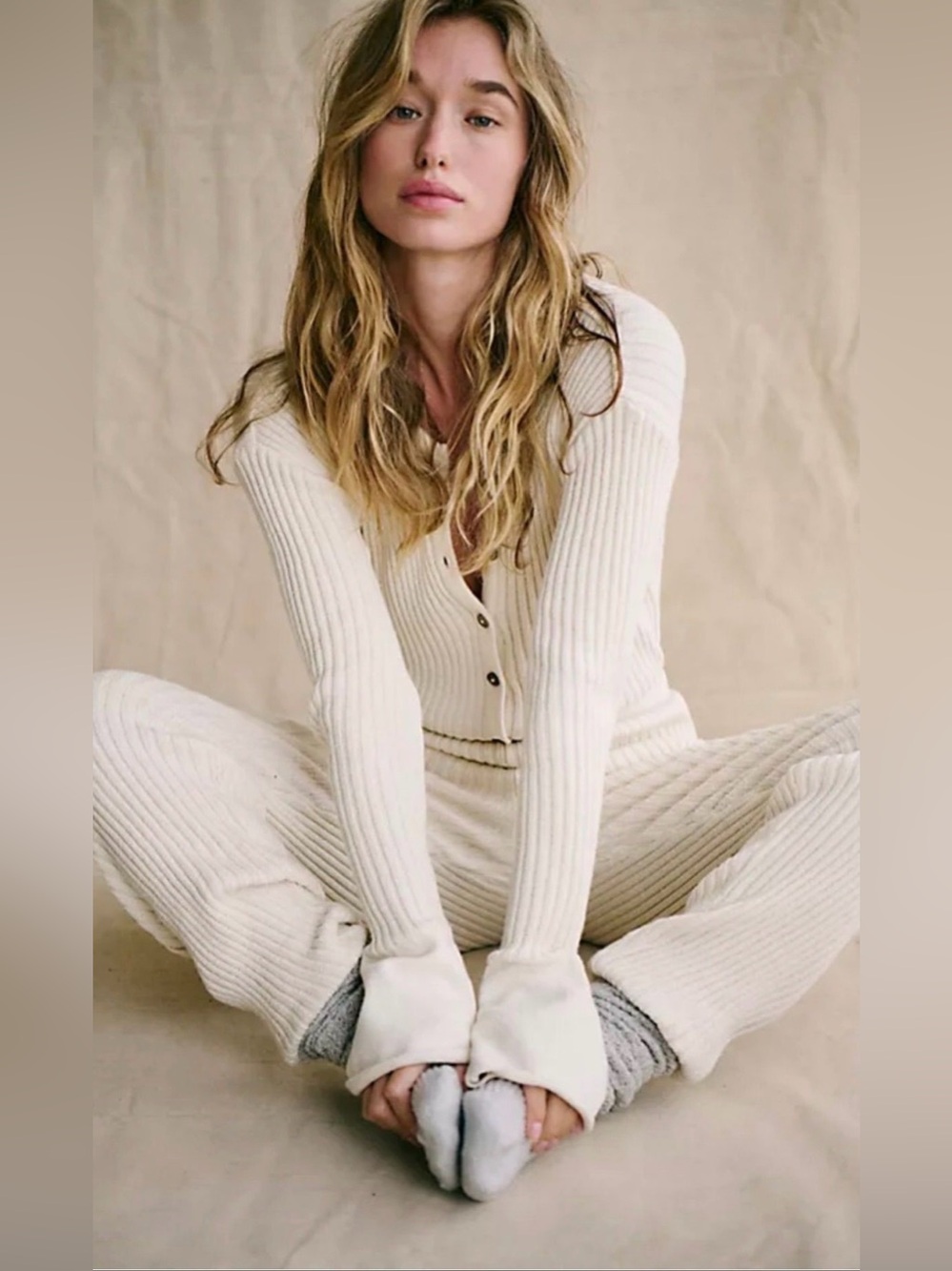 Free People Ember Sweater One Piece Romper Cream